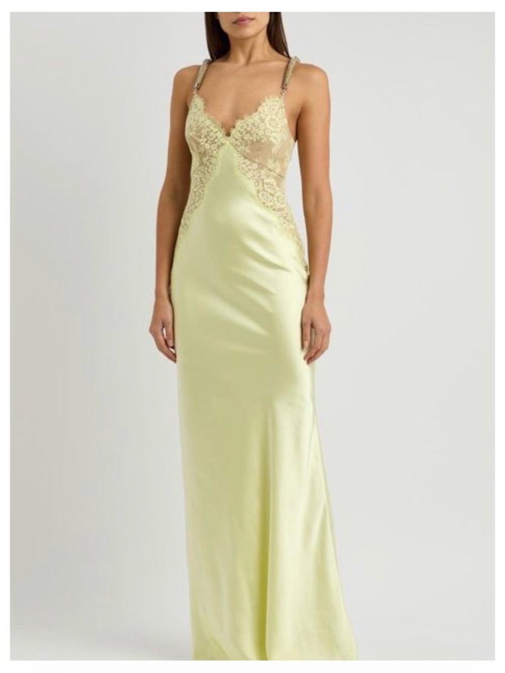 Self-Portrait Pale Yellow Lace-Trim Maxi Slip Dress - Picture 6 of 13